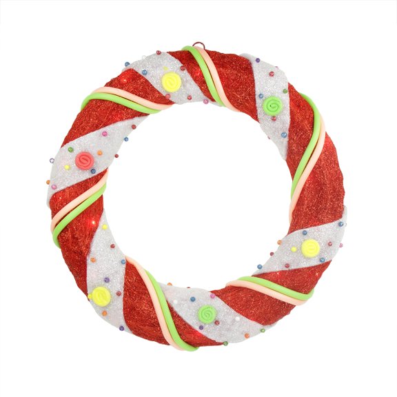 Northlight 18" Prelit Red/White Candy Cane Stripe Christmas Wreath - Clear Lights