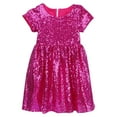 thumbnail image 1 of Hpapadks Robe de Bébé Fille Fête Demoiselle d'Honneur Manches Courtes Paillettes Robe Scintillante Robes Filles Rose Vif 5 Ans, 1 of 8
