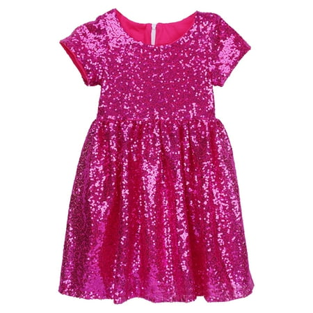 

Zhuashum Dress For Girls 2-3 Years Baby Toddlers Sleeveless Sequin Kids Party Solid Color Round Neck Bridesmaid Wedding Gown Dress Fashion Outfits Hot Pink