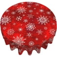 thumbnail image 5 of Christmas Red Tablecloth, Winter Snowflake Round Tablecloth 60 Inch, Xmas Table Cloth for Rustic Farmhouse Kitchen Decor, Wipeable Polyester Fabric Table Cover for Holiday, 5 of 8