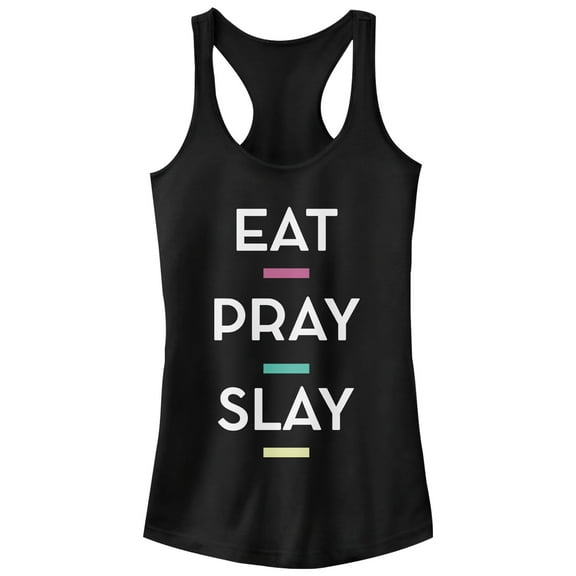 Junior's CHIN UP Eat Pray Slay  Racerback Tank Top Black X Large