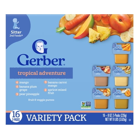 GERBER 2ND FOODS BABY FOOD, TROPICAL ADVENTURE VARIETY PACK, 2 OZ TUBS (32 PACK)