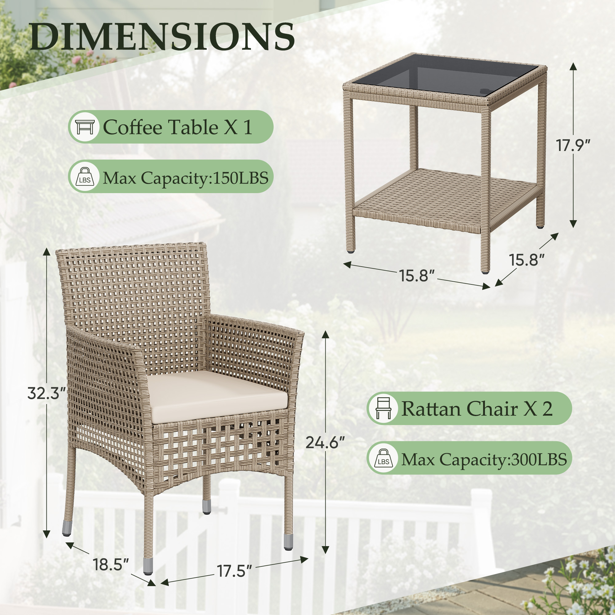 Lacoo 3 Pieces Outdoor conversation Set Rattan Patio Furniture Bistro Chat Chairs Set of 2 with Table for Garden Porch, Gray