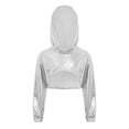 thumbnail image 3 of Aislor Girls Metallic High Low Cropped Sweatshirt Long Sleeve Shiny Hoodie Hip Hop Jazz Dance Top Silver 12, 3 of 4