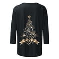 thumbnail image 4 of Puntoco Camiseta de mujer con cuello redondo, manga 3/4 y estampado navideño, jersey de cuello redondo, camiseta de manga larga con cuello redondo, 4 of 5