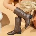 thumbnail image 4 of Lovzfmll Chelsea Boots Women, Mid Calf Pointed Toe Retro Low Heel, Mid Heel Pointy Toe Leather Boots Casual Brown Boots, 4 of 9