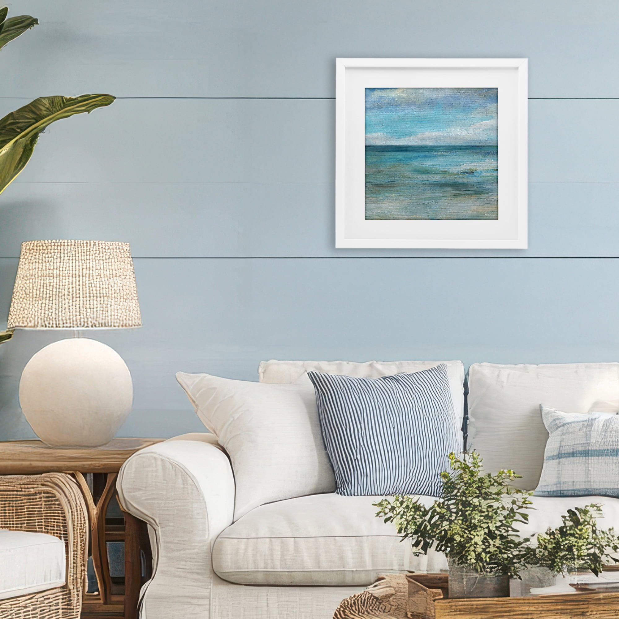Stupell Industries Aqua Ocean Horizon Abstract White Framed Print Under Glass, design by Carol Robinson