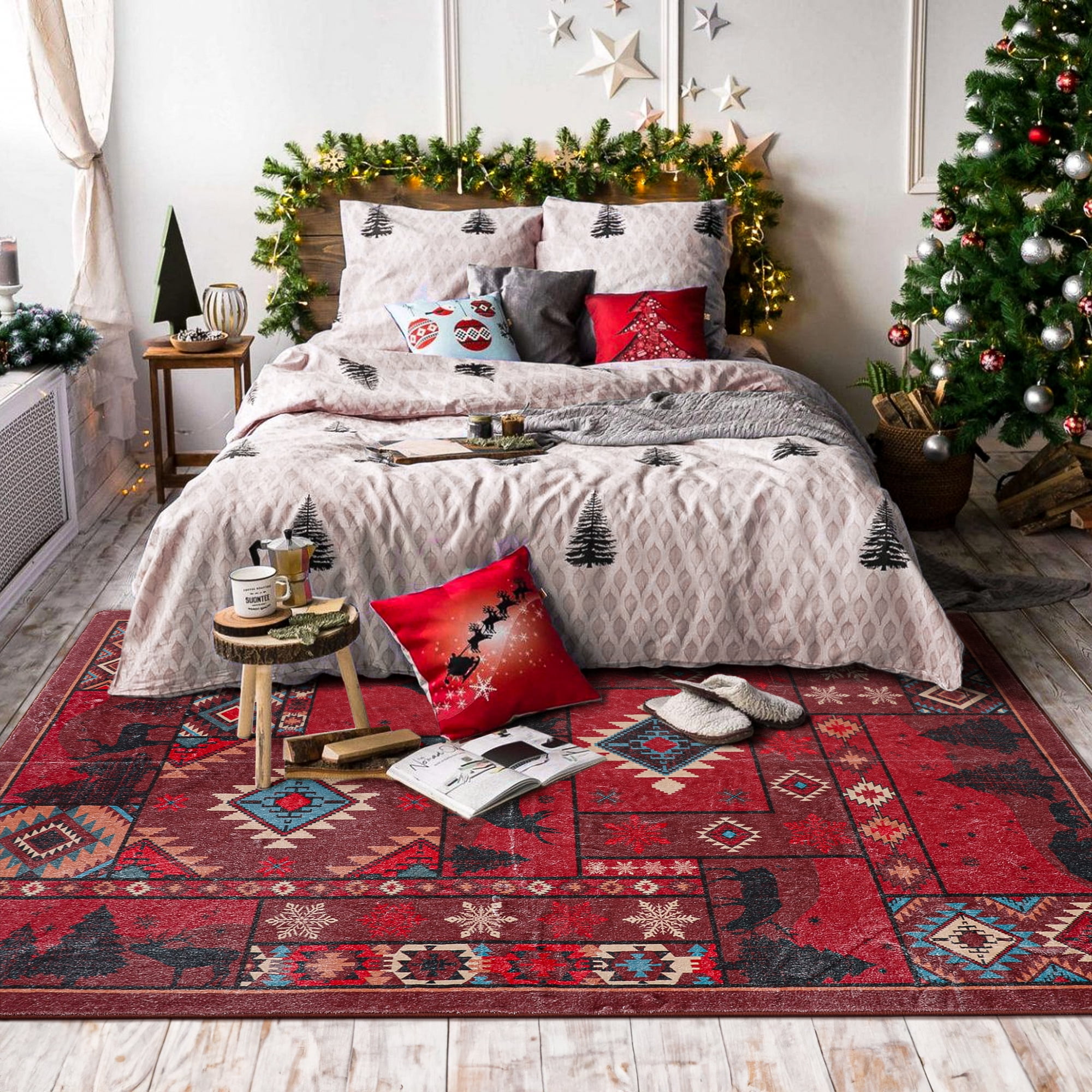 03C Snowflakes Stars Floor Mat, Vinyl Carpet, Christmas Floor Decoration,  Linoleum, Christmas Gift, Area Rug, PVC Indoor Mat, Home Decor 