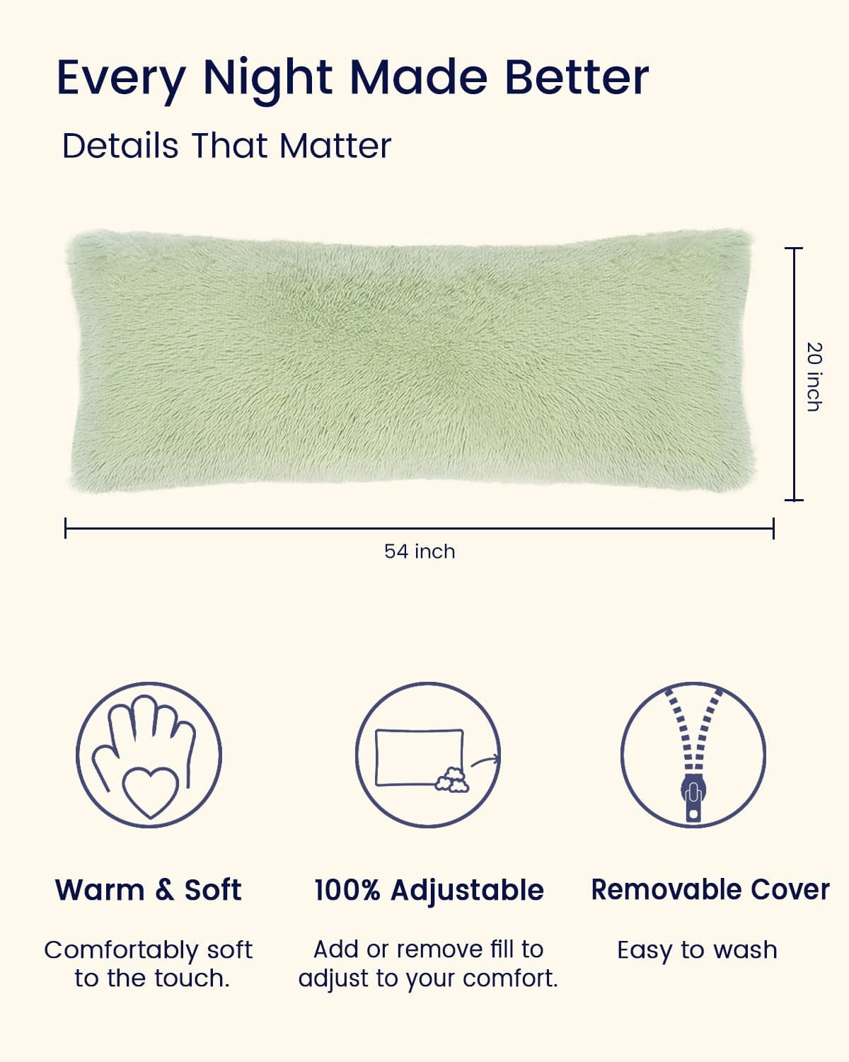 ANHXN Fluffy Body Pillow, Shaggy  Long Pillows , Cozy Hug Pillow for Sleeping, Room Decor & Gift, Adjustable Filling with Washable Cover