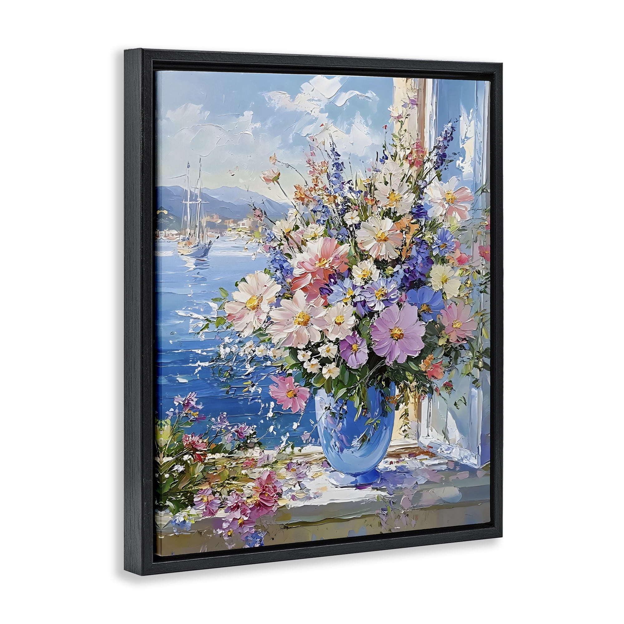Stupell Industries Beautiful Bouquet on Ledge Black Framed Floater Canvas Wall Art, design by Creative Studio