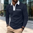 thumbnail image 3 of Long Sleeve Polo Shirts For Men Slim Fit Quarter Zip Polo Shirt With Contrast Collar Placket And Chest Pocket Casual Business T-Shirt For Daily S Navy, 3 of 8