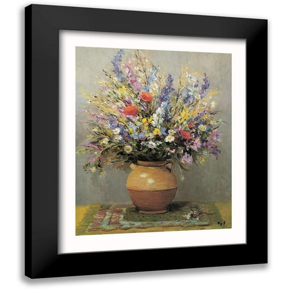 DYF 12x14 Black Modern Framed Museum Art Print Titled - Bouquet dans un vase de gres