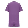 thumbnail image 4 of Scyoekwg Womens 2 Piece Outfits Sweatsuits Sets Solid Color Trendy Short Sleeve V-Neck Tops Drawstring Shorts Tracksuit Casual Loose Matching Sets (Purple,XXL), 4 of 5