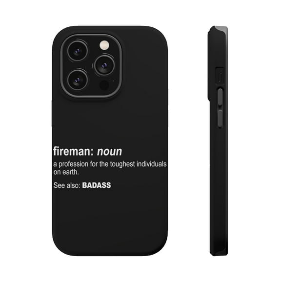 DistinctInk Tough Case for Apple iPhone 15 PRO (6.1" Screen), Compatible with MagSafe Charging - Fireman Definition Profession for Toughest