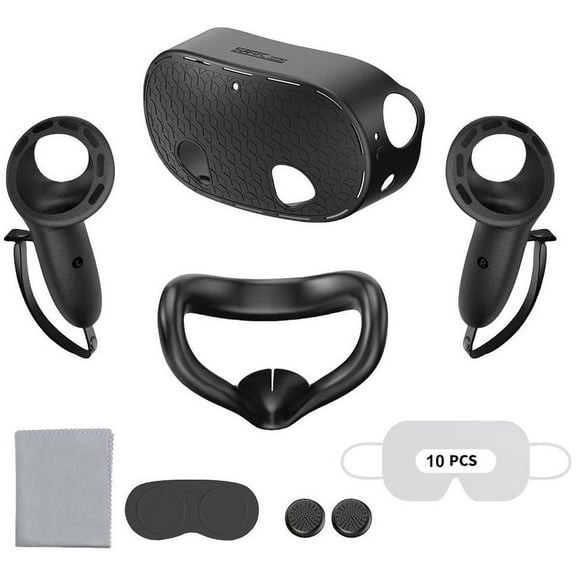 7-in-1 Silicone Cover Set Compatible with Meta Quest 3s Accessories, VR Protector Face Cover Controller Grips Front Shell Headset Cover Lens Cover Joystick Caps