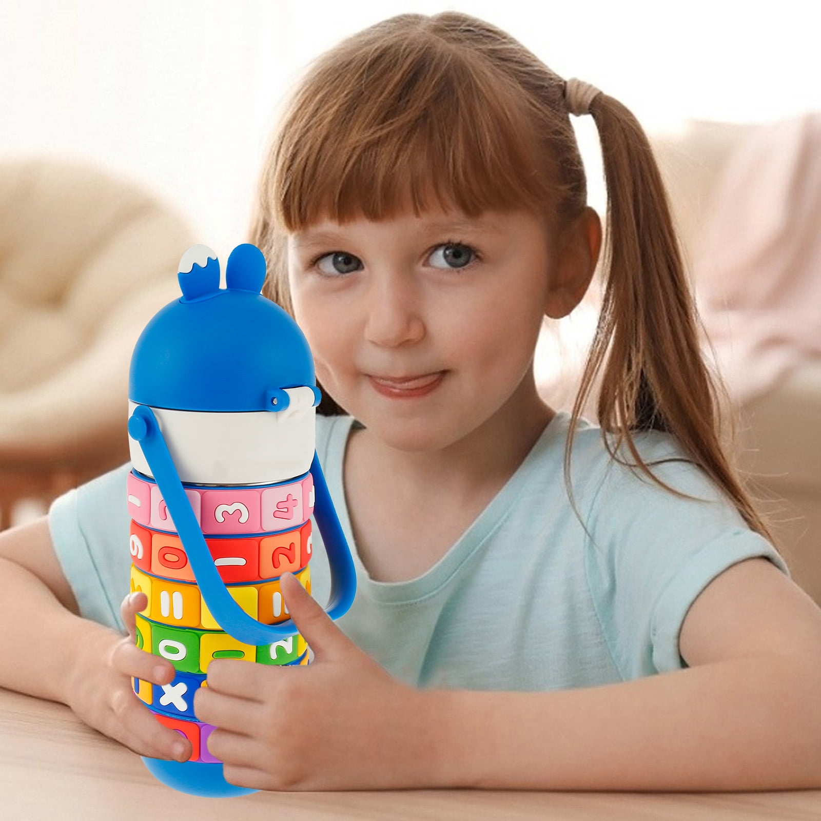 Fznkrag Kids Insulated Water Bottle Stainless Steel Kid Cup with Silicone Straw Sealing 430ml Kid Tumbler with Handle Adjustable Shoulder Strap