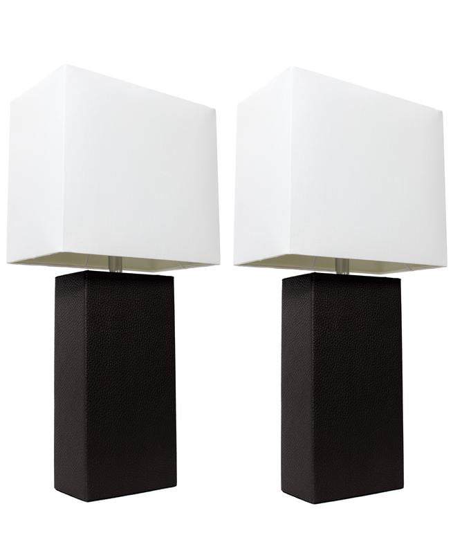 Modern Leather Table Lamp, Black Table Lamp White Shade