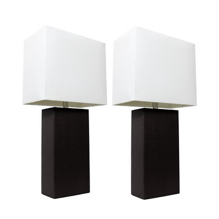 Elegant Designs 2 Pack Modern Leather Table Lamps with White Fabric Shades,