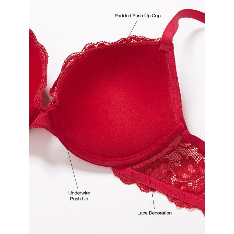 Deyllo Women's Sexy Lace Push Up Padded Plunge Add Cups Underwire Lift Up  Bra, Red 32D