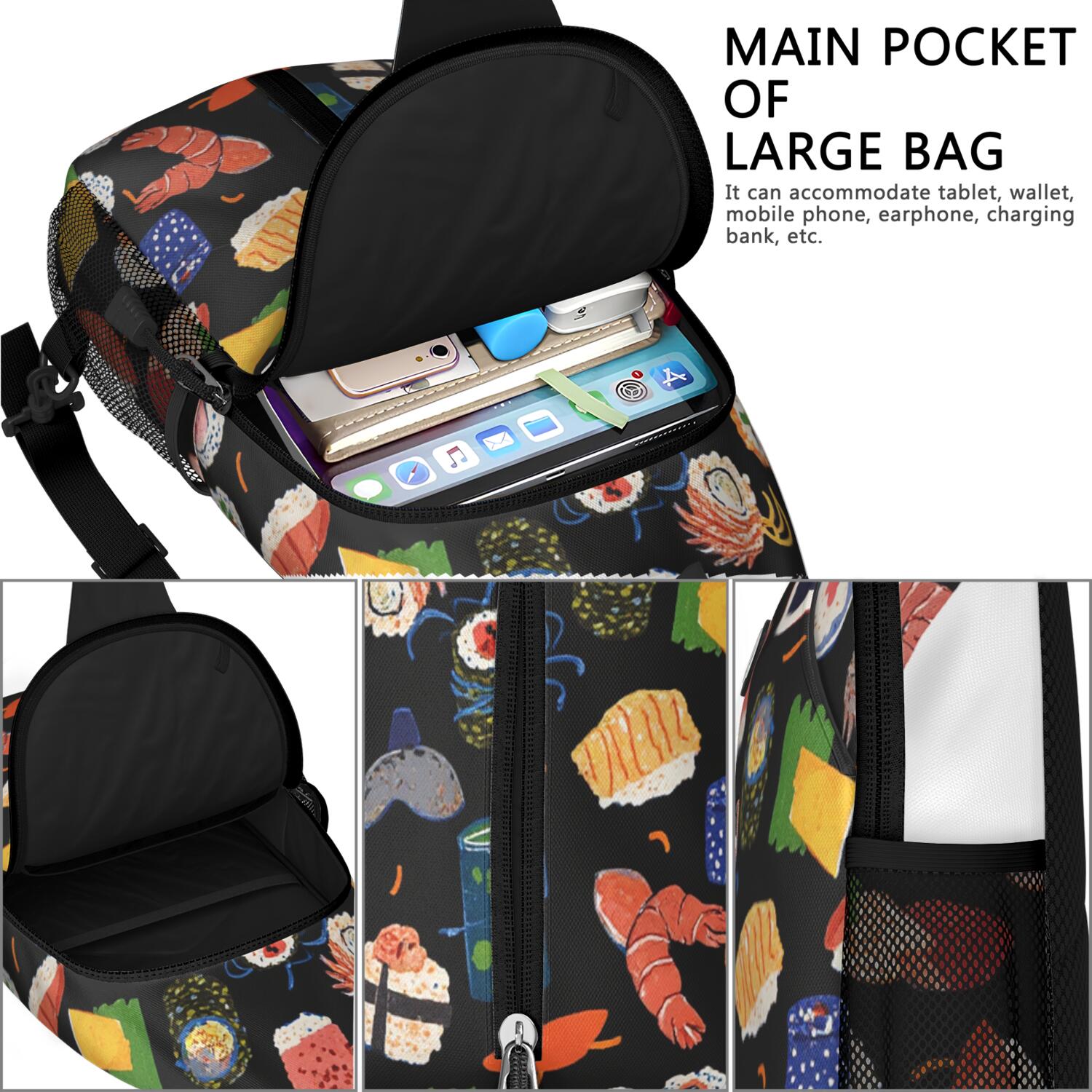 Sling Backpack Sushi Travel Sling Bag Casual Bag for Men Women