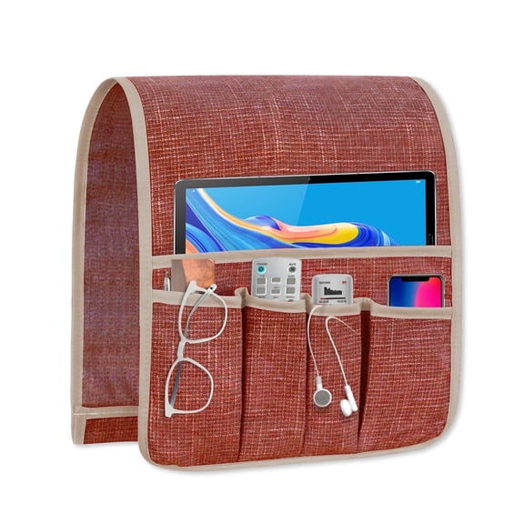 WETRBWEH Sofa Armrest Organizer, Non-Slip Arm Chair Hanging Caddy Remote Control Holder for Cell Phone TV Remote Control Magazines(Brick Red)