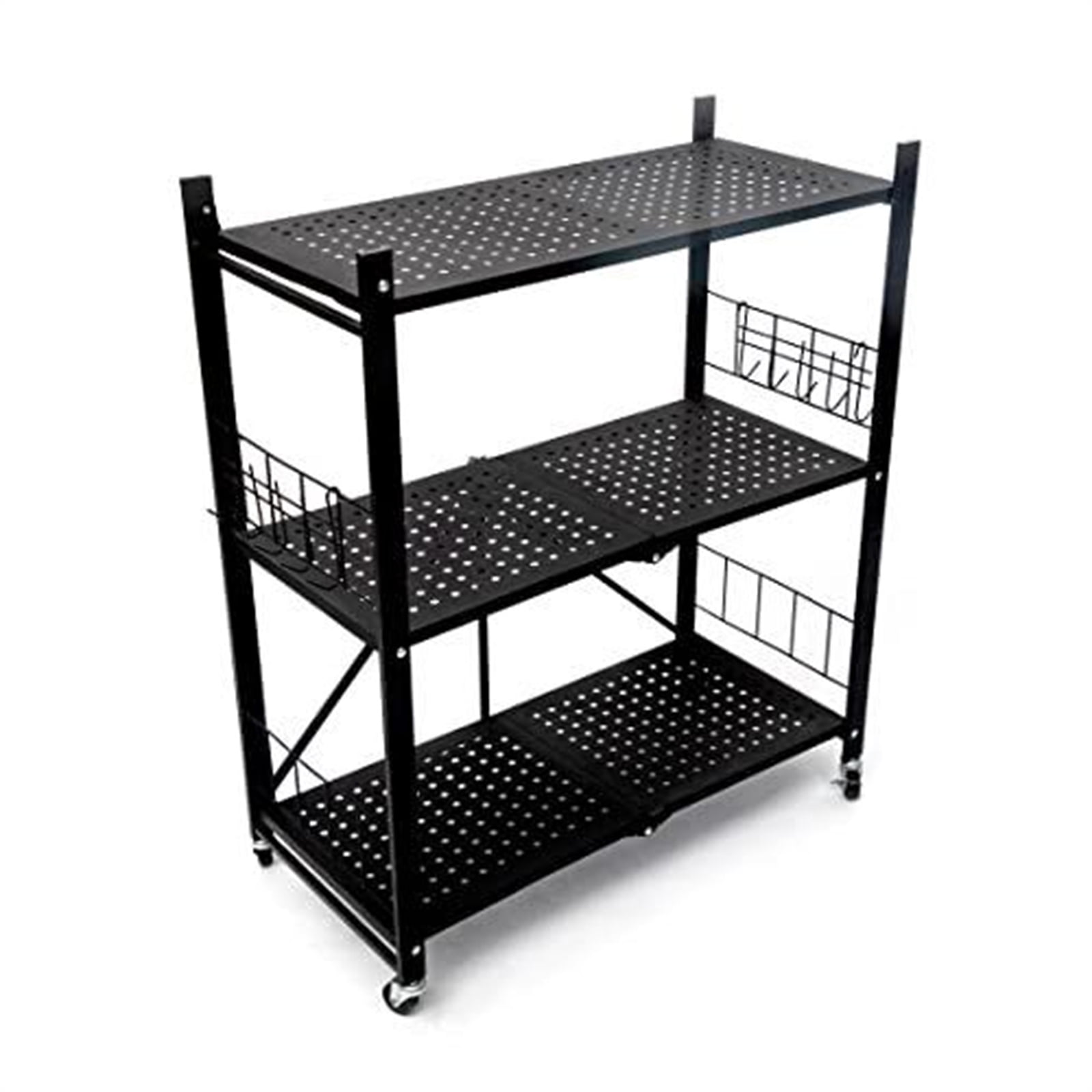 3Tier Storage Shelving Unit,Metal Shelf 28"x13.5"x33",Foldable Shelf with Wheels,Heavy Duty