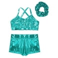 thumbnail image 3 of LiiYii Kids Girls Ballet Jazz Dance Outfit Gymnastic Crop Top with Shorts Hair Tie Set Lake Blue 6, 3 of 7