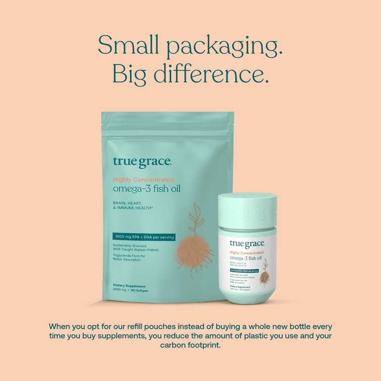 True Grace Omega 3 Fish Oil 2000 mg Supplement EPA DHA Brain Heart Joint Immune Health Support Triglyceride Form Wild Caught Molecularly