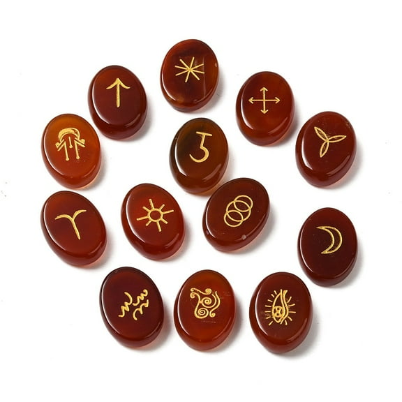 13Pcs Natural Carnelian Rune Stone Healing Stone for Reiki Balancing Oval Divination Supplies 20.5x15x6mm