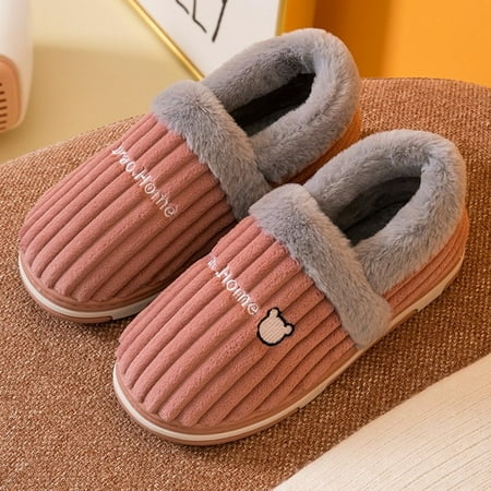 

PIKADINGNIS Couples Home Slippers Women Men New Fashion Warm Winter Furry Soft Short Plush Slipper Non Slip Bedroom Slides Indoor Shoes