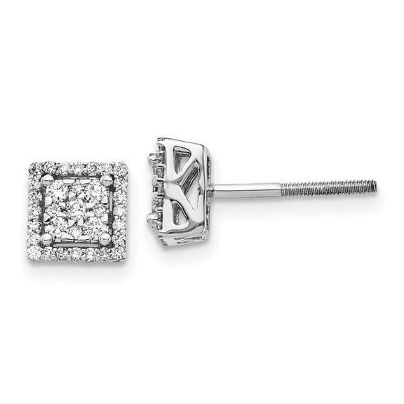 14k White Gold Diamond Square Screw Back Post Earrings