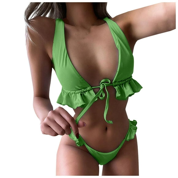 Babysbule Womens Swimsuits Clearance Women Swimwear Ruffles Bandage Two-Piece Swimsuit Bikini Swimming Beachwear