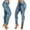 Blue, variant on AOOCHASLIY Women Fall Pants Clothes Women's Denim with Holes High Waisted Buckle Elastic Narrow Hem Pants