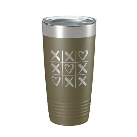 

Valentine s Day Tumbler Tic Tac Toe Hearts Travel Mug Insulated Laser Engraved Coffee Cup 20 oz Olive Green