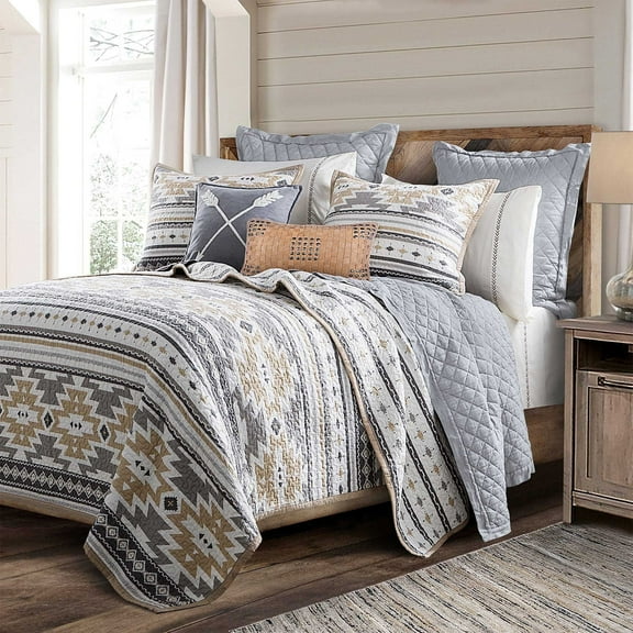Paseo Road Desert Sage 3 Piece Aztec Tribal Reversible Cotton Quilt Set, Western Bedding, Full Queen