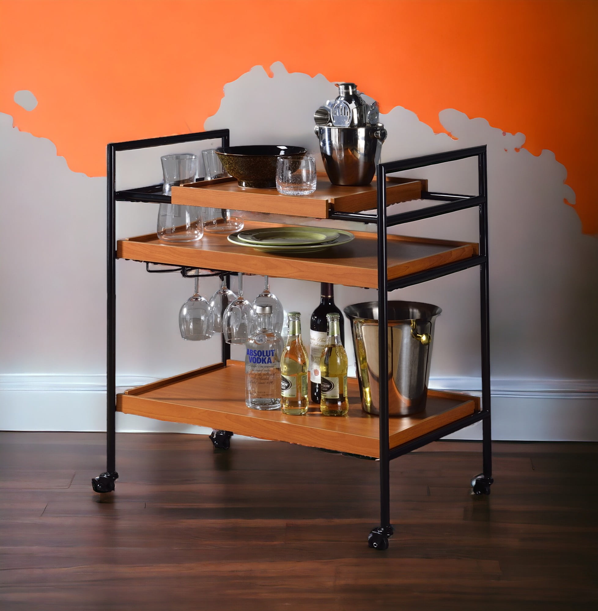 Serving Cart Oak & Black Finish