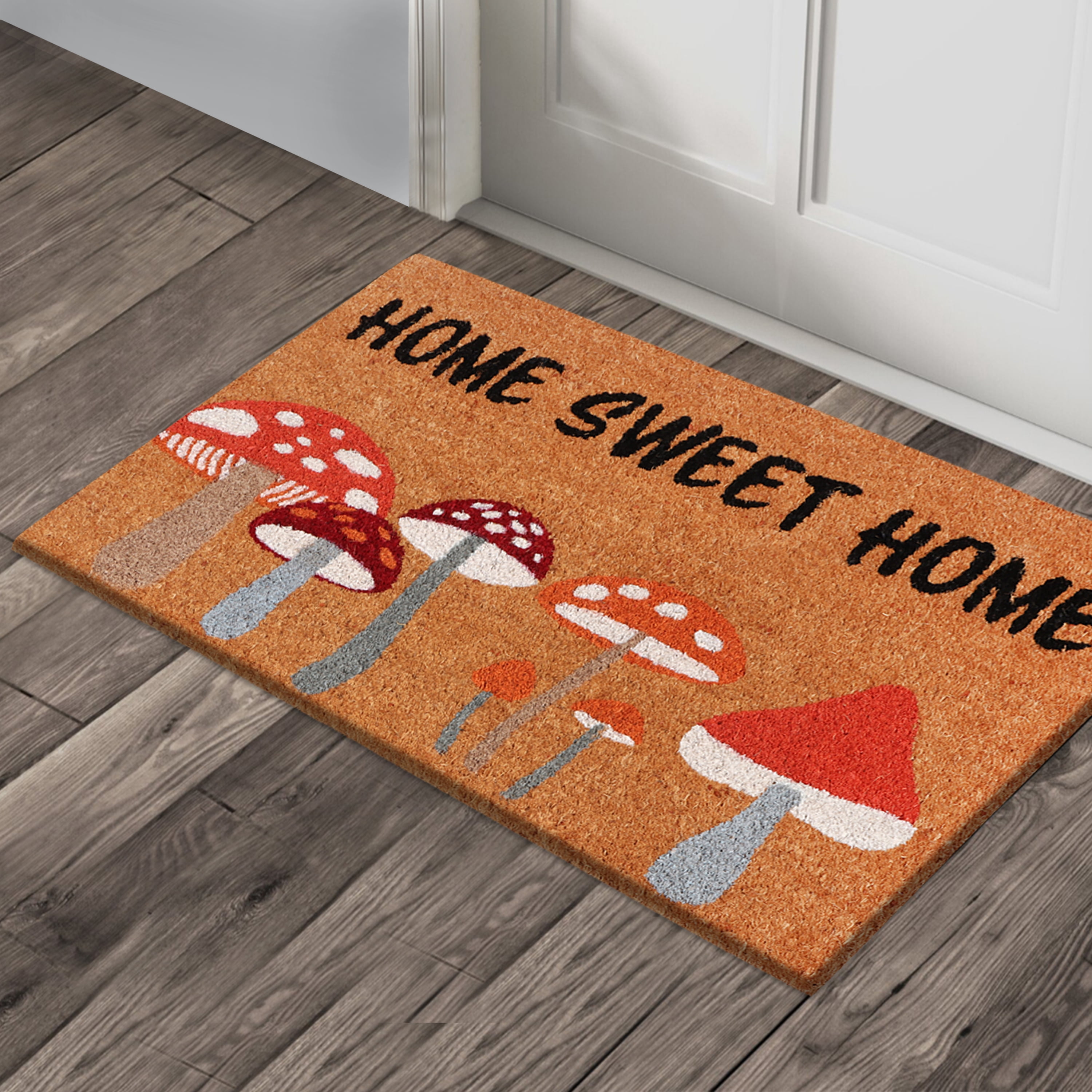 A1HC Natural Coco Coir Doormat, Sweet Home Mushroom, 18"x30", Durable Outdoor Welcome Mat, Non-Slip, Easy to Clean, Pet Friendly