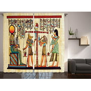 Ambesonne Egyptian Print Curtains, Papyrus Manuscript and Historical Scenery Picture, Living Room Bedroom Window Drapes 2 Panel Set, 108" X 84", Ivory Paprika