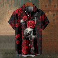 thumbnail image 4 of Camisas con estampado de calaveras vintage de verano, camisas casuales de manga corta para hombres, ropa con estampado blanco y negro, camisas holgadas con solapa de gran tamaño para hombres, 4 of 5