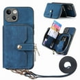 thumbnail image 1 of SaniMore for iPhone 14 Plus (6.7 inch 2022) Case,Wear-resistant PU Leather Skin + Zipper Purse Card Slots Removeable Crossbody Lanyard Stand Shell Shockproof Anti-scraych Drop-resistant, Blue, 1 of 10