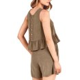 thumbnail image 4 of FOCUSNORM Women's Summer Shorts 2Pcs Suit Solid Color Ruffle Crop Top Tanks + Elastic Waist Drawstring Shorts Outfits, 4 of 6
