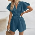 thumbnail image 6 of GILIGEGE Womens Summer Short Sleeve Romper Casual Loose Decorative V Neck Dressy Shorts Jumper Jumpsuit 2025 Summer Rompers for V Neck Jumpsuits High Waist with Belt Knot Beach Vacation Outfits, 6 of 7