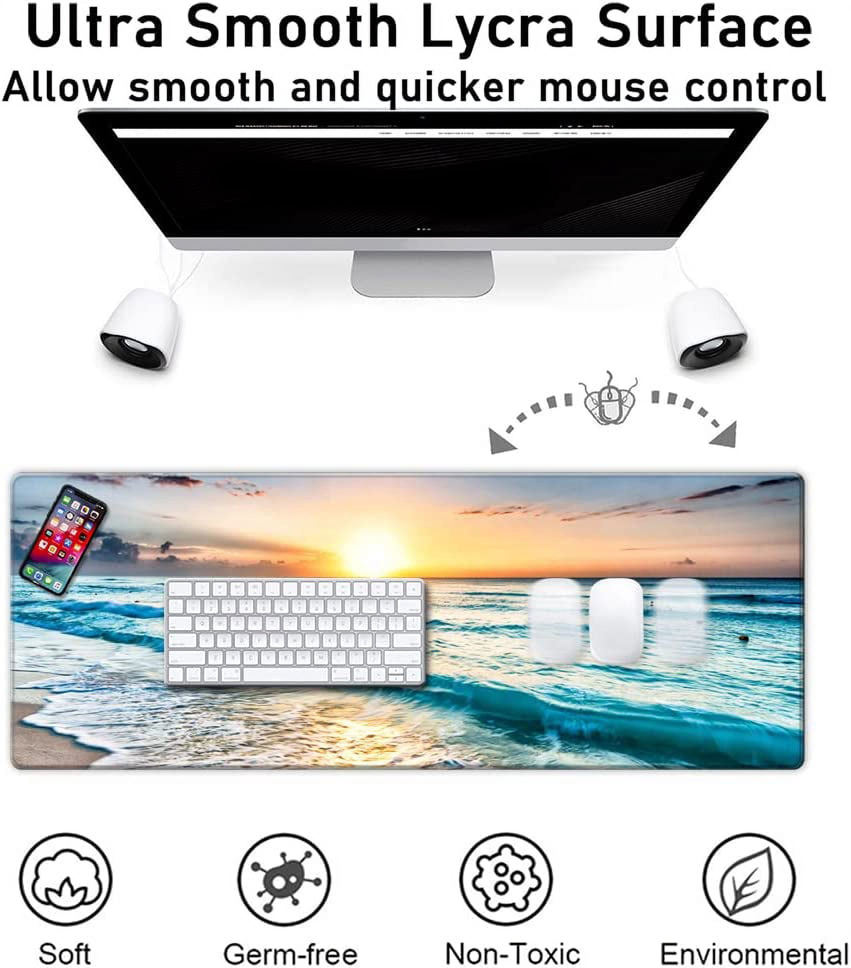 Desk Pad Protector,Mouse Pad with Non-Slip Rubber Base,Textured & Waterproof Mousepad with Stitched Edges,Large Desk mats for Computers,Laptop,Gaming,Office & Home,31.5 x 11.8 in,Beach