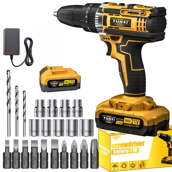 21 volt cordless impact drill set, multifunctional tool, LED light, complete set of electric drills with portable case, suitable for home decoration, DIY and family projects