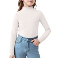 thumbnail image 2 of YOUYEDIAN Girls Long Sleeve Top with Lettuce Trim, Mock Neck Ribbed Knit Shirt, Cute Casual Y2K Fashion Tee White 9-10 Years, 2 of 4