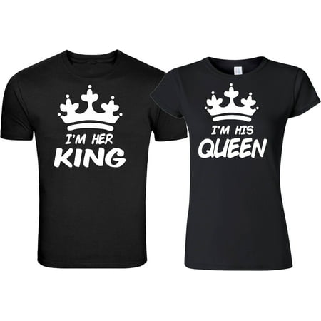 I'M HER King I'M HIS Queen WHITE Valentines Christmas Gift Couple Matching Cute T-Shirts S