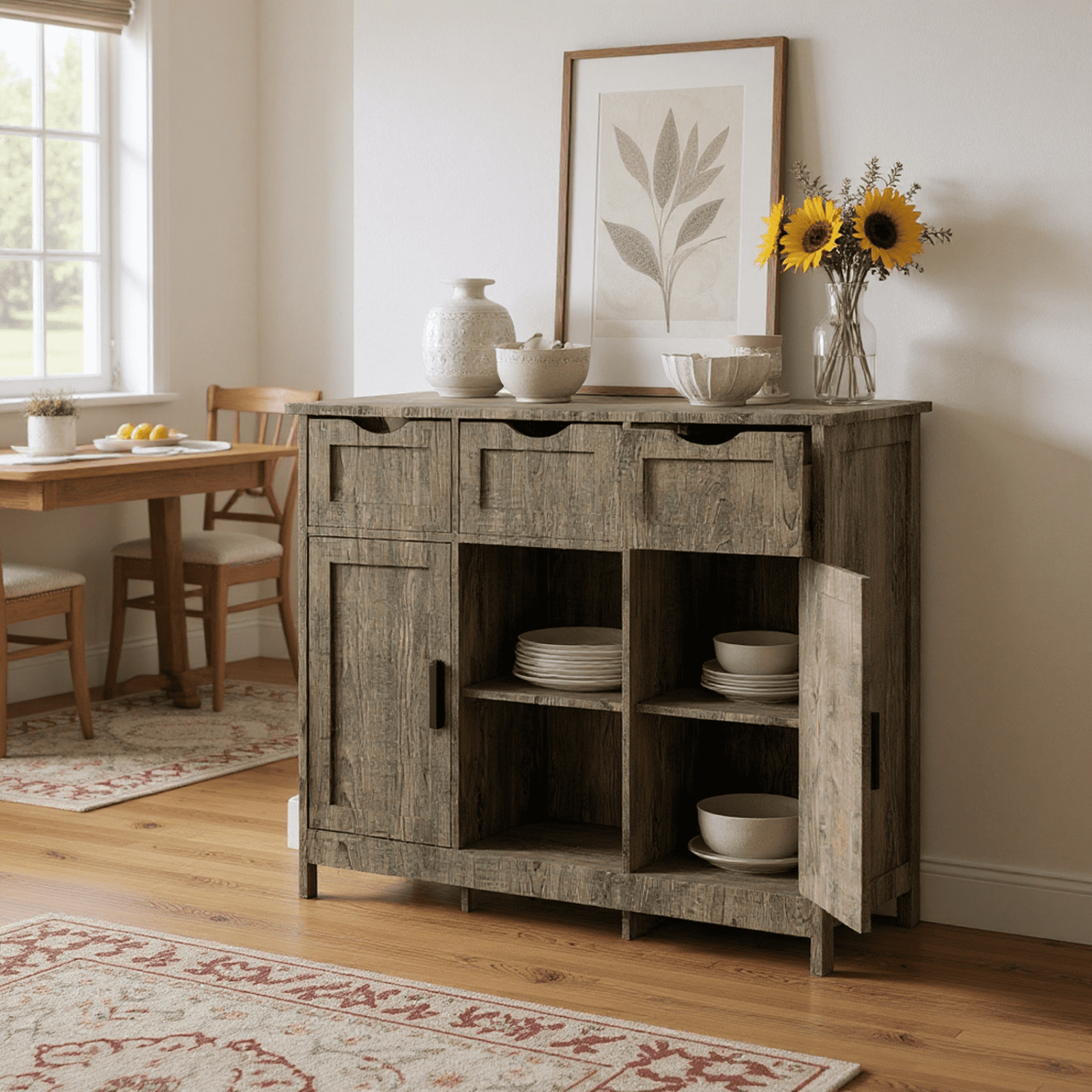 Homy Casa Pantry Storage Cabinet with 2 Drawers, 2 Doors, Adjustable Kitchen Sideboard Buffet