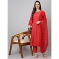 thumbnail image 3 of Janasya Indian Women's Red Chinon Solid Kurta with Pant and Dupatta, 3 of 10