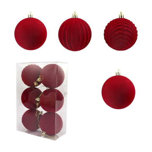 Arghm Flocked Christmas Ornaments Set,6 Piece 3.15 Inch Tree Decorations,Red White Green Holiday Balls for Xmas Party Decor