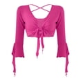 thumbnail image 3 of YONGHS Women's 3/4 Flare Sleeve Crop Top Crisscross Back Belly Dance Cardigan Blouse Wrap Top Hot Pink One Size, 3 of 7